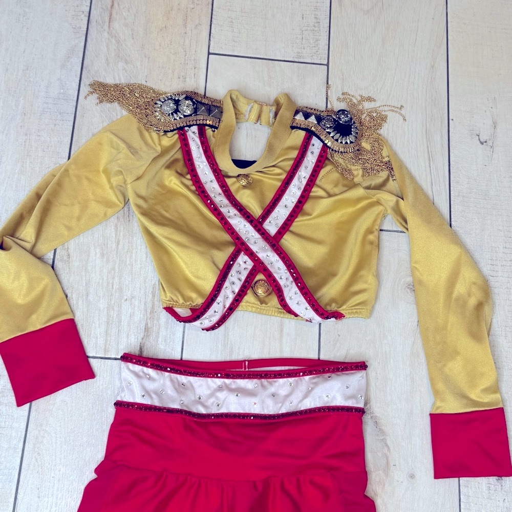 Custom Chelsea B Dance costume gold and red Size 10/12 Solider Theme Saints - Picture 3 of 12